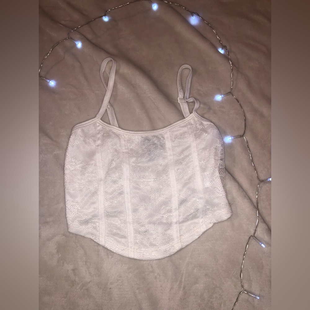 all white lace corset tank 🤍🤍